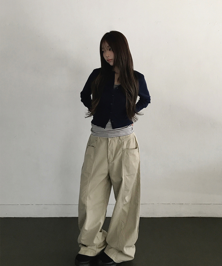 スリットコットンワイドパンツ LIGHT BEIGE