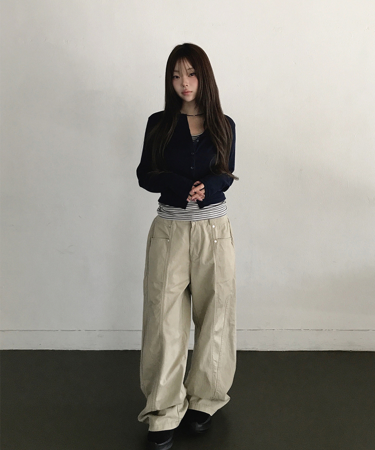 スリットコットンワイドパンツ LIGHT BEIGE