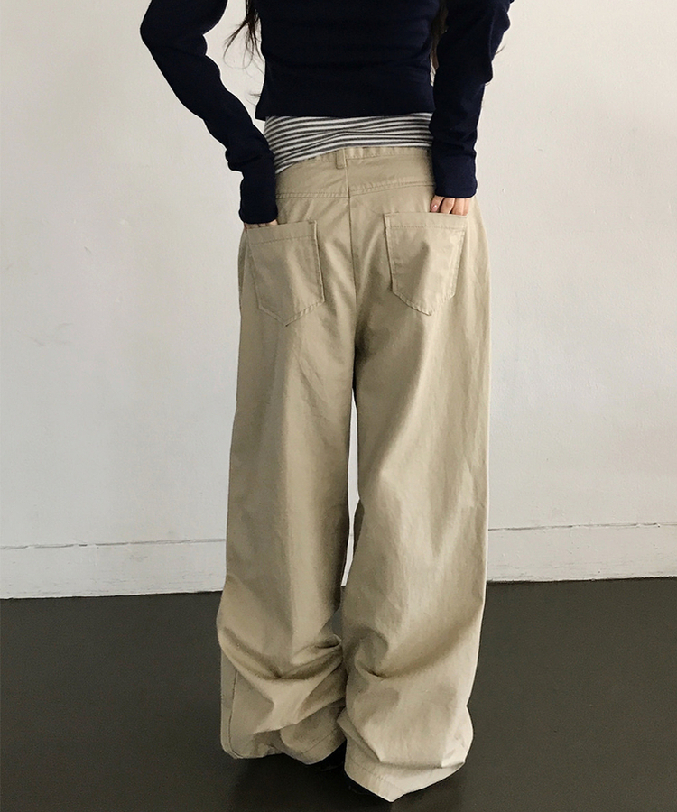スリットコットンワイドパンツ LIGHT BEIGE