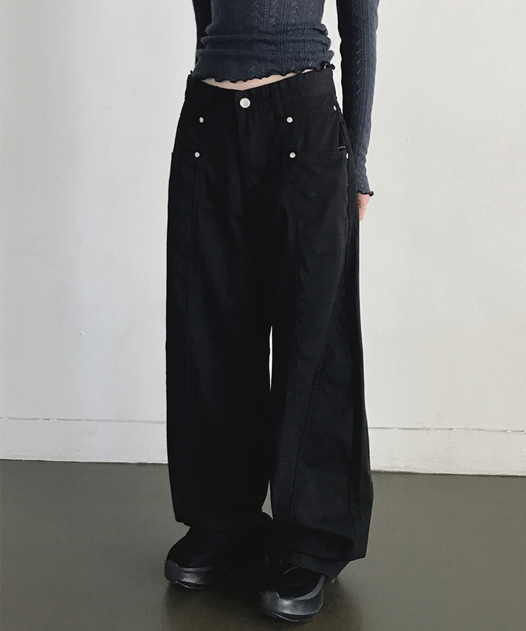 スリットコットンワイドパンツ BLACK