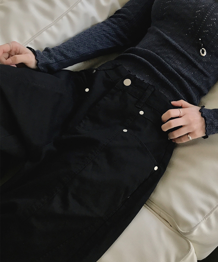 スリットコットンワイドパンツ BLACK