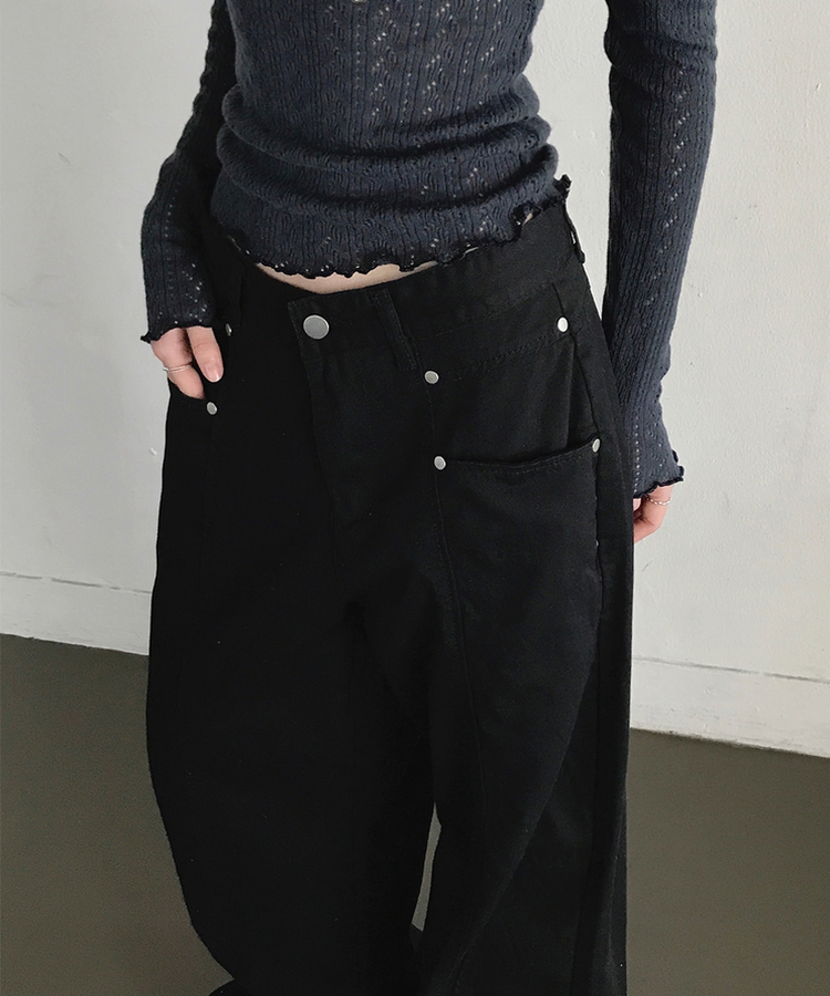 スリットコットンワイドパンツ BLACK