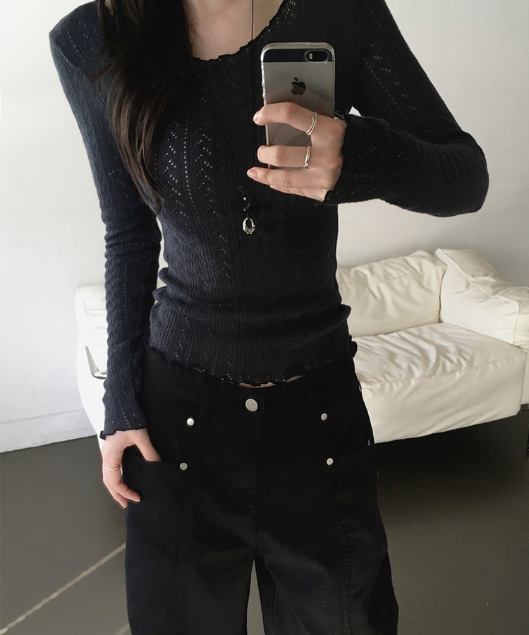 スリットコットンワイドパンツ BLACK