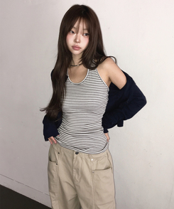 ストライプホルターネックキャミソール IVORY