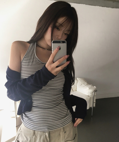 ストライプホルターネックキャミソール IVORY