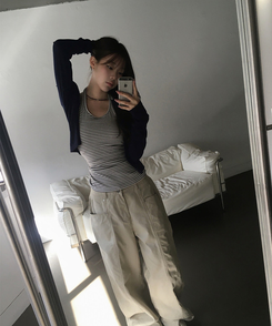 ストライプホルターネックキャミソール IVORY