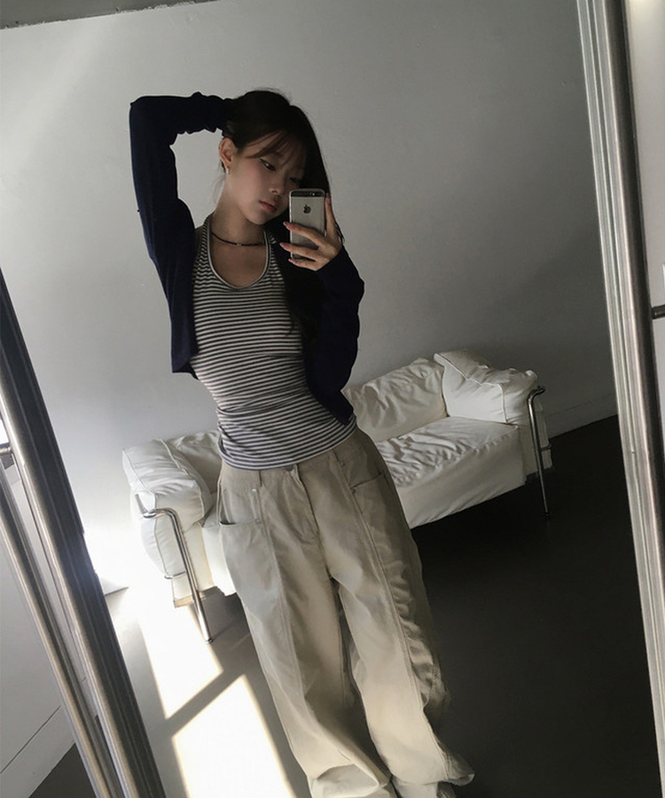 ストライプホルターネックキャミソール IVORY