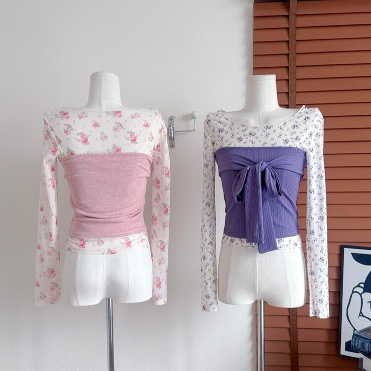【SET着用可能】小花シースルートップ