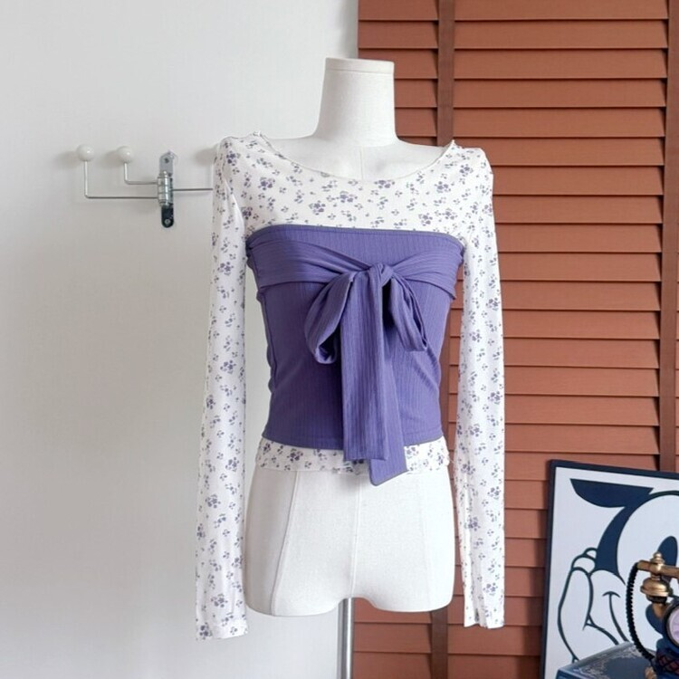 【SET着用可能】小花シースルートップ PURPLE