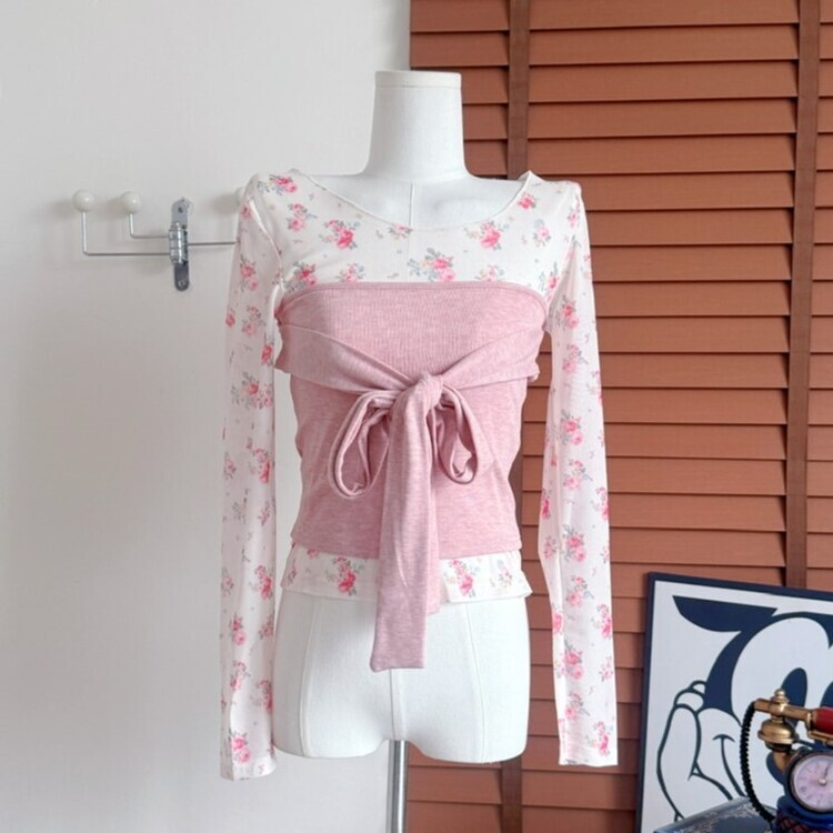 【SET着用可能】小花シースルートップ PINK