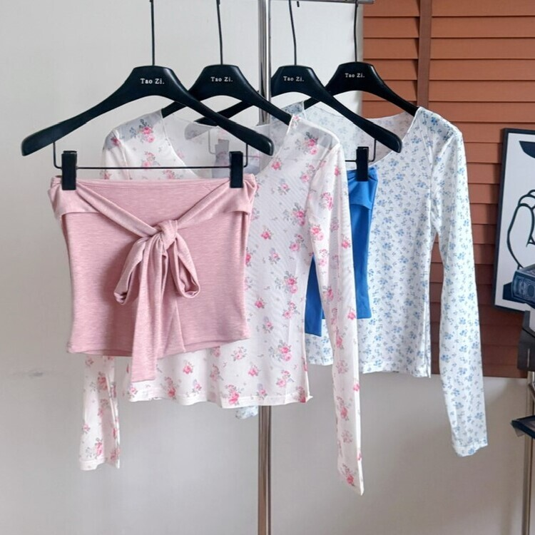 【SET着用可能】小花シースルートップ