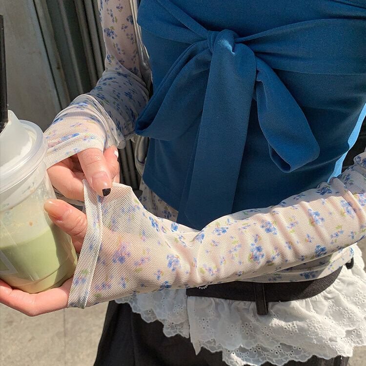 【SET着用可能】小花シースルートップ BLUE