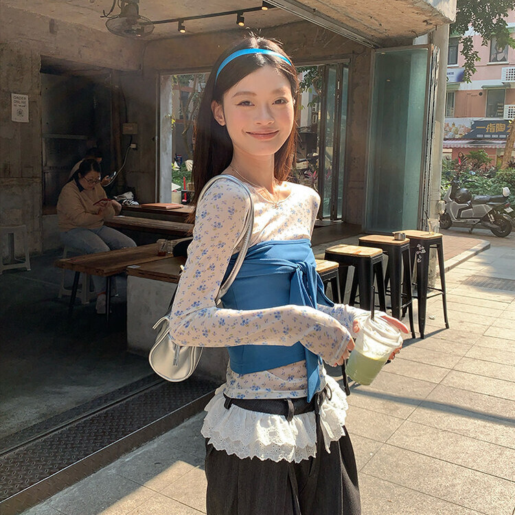 【SET着用可能】小花シースルートップ BLUE