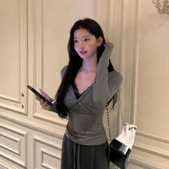 ホルターネックレースTシャツ GREY