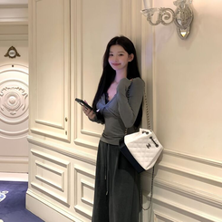 ホルターネックレースTシャツ GREY