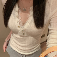 夏ニット、ボタンレースポイント WHITE