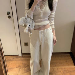 夏ニット、ボタンレースポイント WHITE