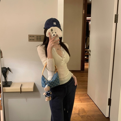 夏ニット、ボタンレースポイント WHITE