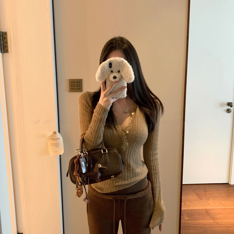 夏ニット、ボタンレースポイント BEIGE