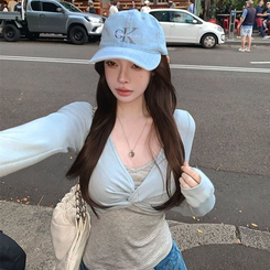 三つ編みのボレロの長袖シャツ SKY MINT