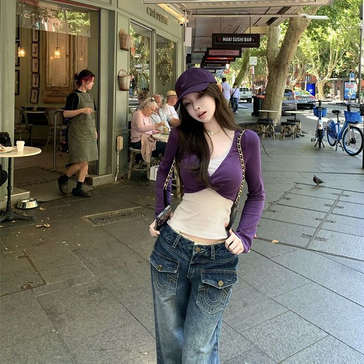 三つ編みのボレロの長袖シャツ PURPLE