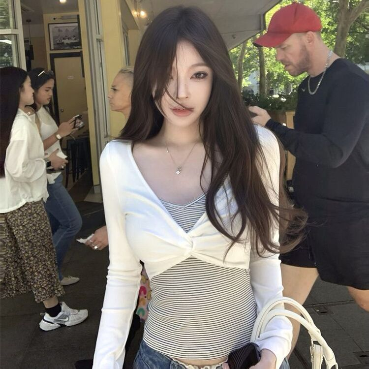 三つ編みのボレロの長袖シャツ WHITE