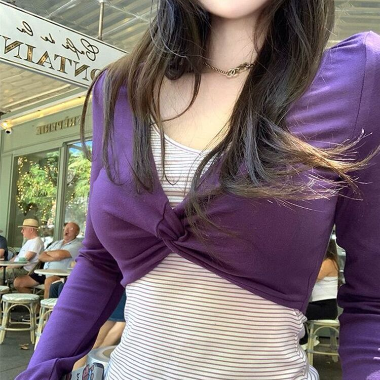 三つ編みのボレロの長袖シャツ PURPLE