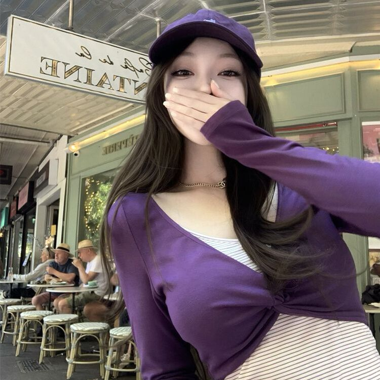 三つ編みのボレロの長袖シャツ PURPLE