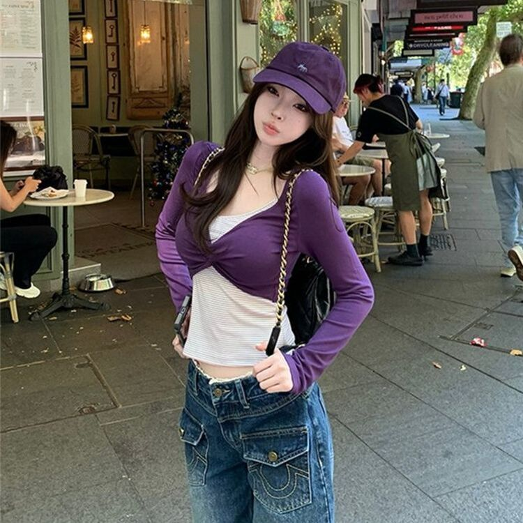 三つ編みのボレロの長袖シャツ PURPLE