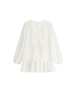 （フェミニンムード／パンツ裏地／SET♥）レースブラウス ティアードミニスカート ツーピースセット