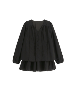 （フェミニンムード／パンツ裏地／SET♥）レースブラウス ティアードミニスカート ツーピースセット