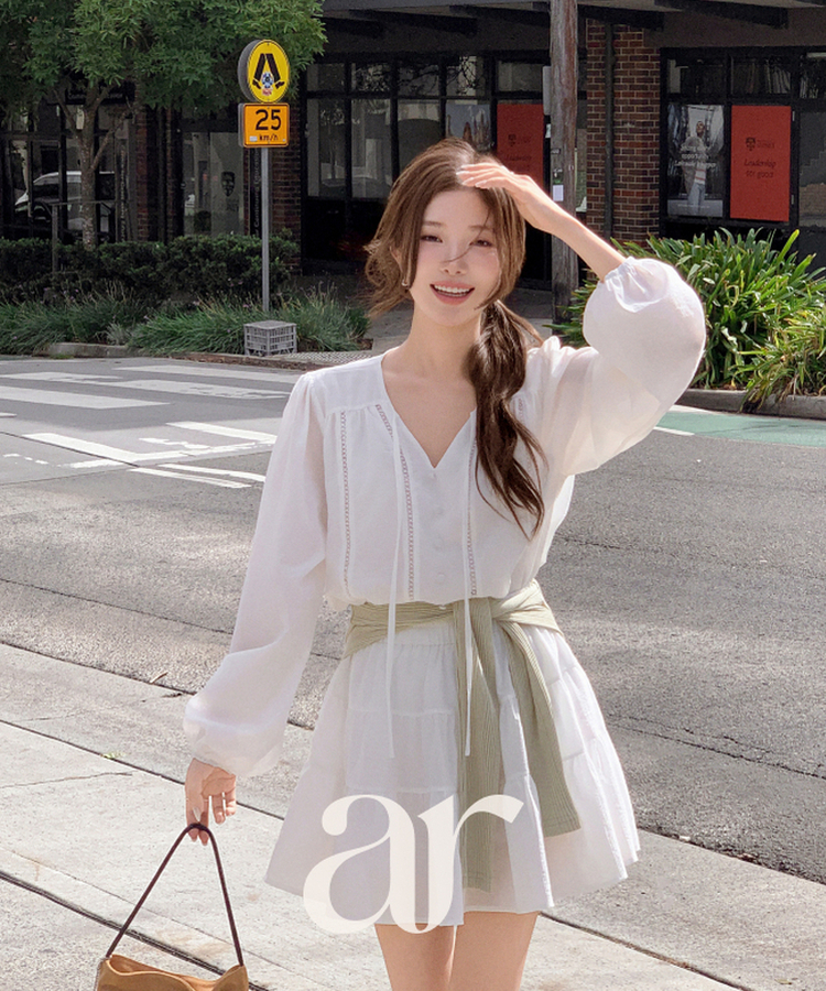 （フェミニンムード／パンツ裏地／SET♥）レースブラウス ティアードミニスカート ツーピースセット IVORY