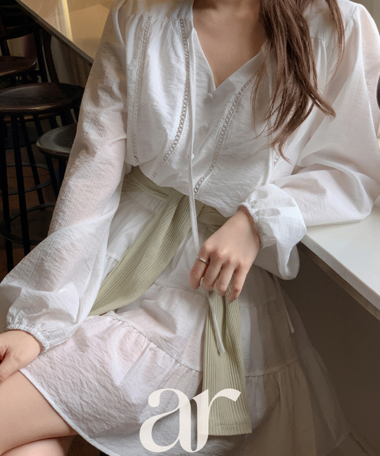 （フェミニンムード／パンツ裏地／SET♥）レースブラウス ティアードミニスカート ツーピースセット IVORY