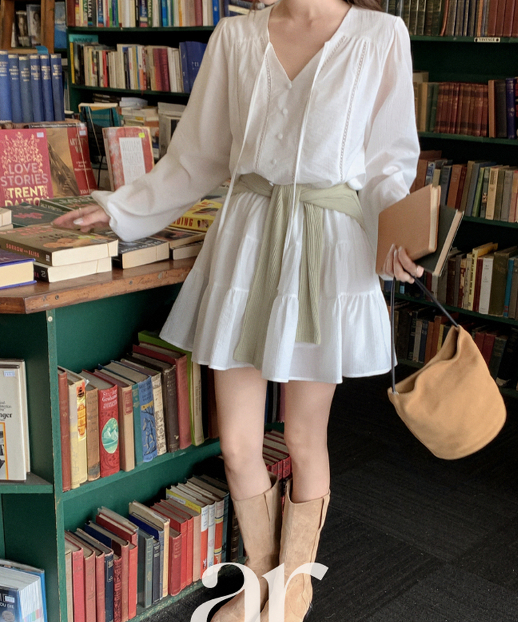 （フェミニンムード／パンツ裏地／SET♥）レースブラウス ティアードミニスカート ツーピースセット IVORY