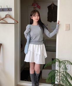 波形スリムTシャツ(5color) MELANGE GRAY