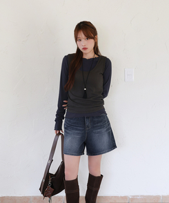 波形スリムTシャツ(5color) CHARCOAL NAVY