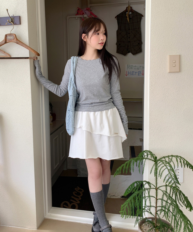 波形スリムTシャツ(5color) MELANGE GRAY