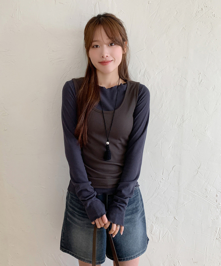 波形スリムTシャツ(5color) CHARCOAL NAVY