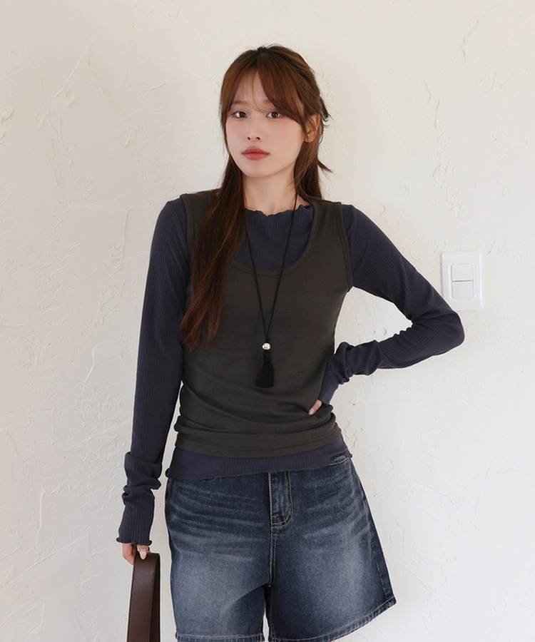 波形スリムTシャツ(5color) CHARCOAL NAVY