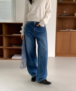 ワイドロングデニムパンツ MID DENIM