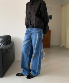 ワイドロングデニムパンツ MID DENIM