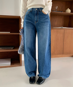 ワイドロングデニムパンツ MID DENIM