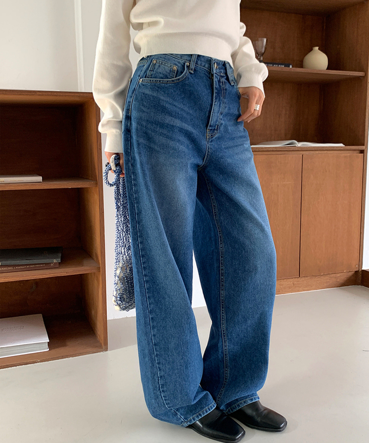 ワイドロングデニムパンツ MID DENIM