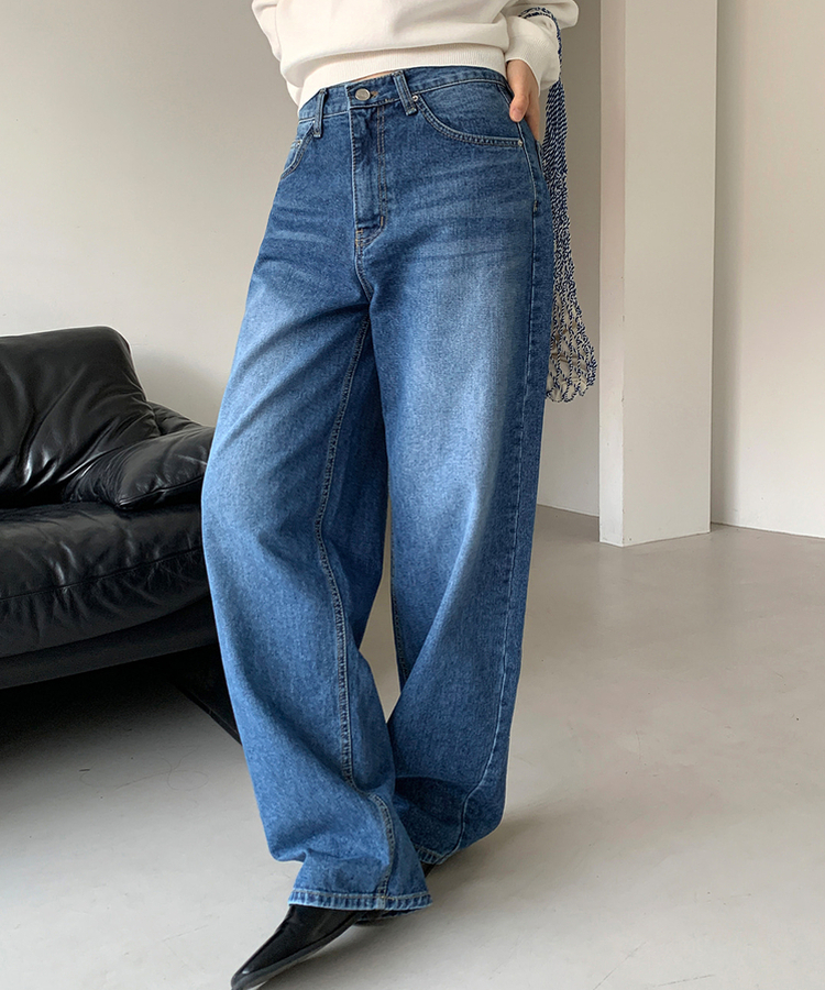 ワイドロングデニムパンツ MID DENIM