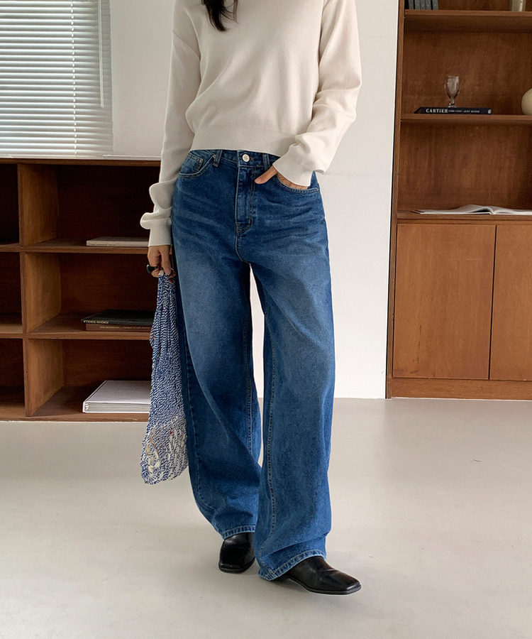 ワイドロングデニムパンツ MID DENIM