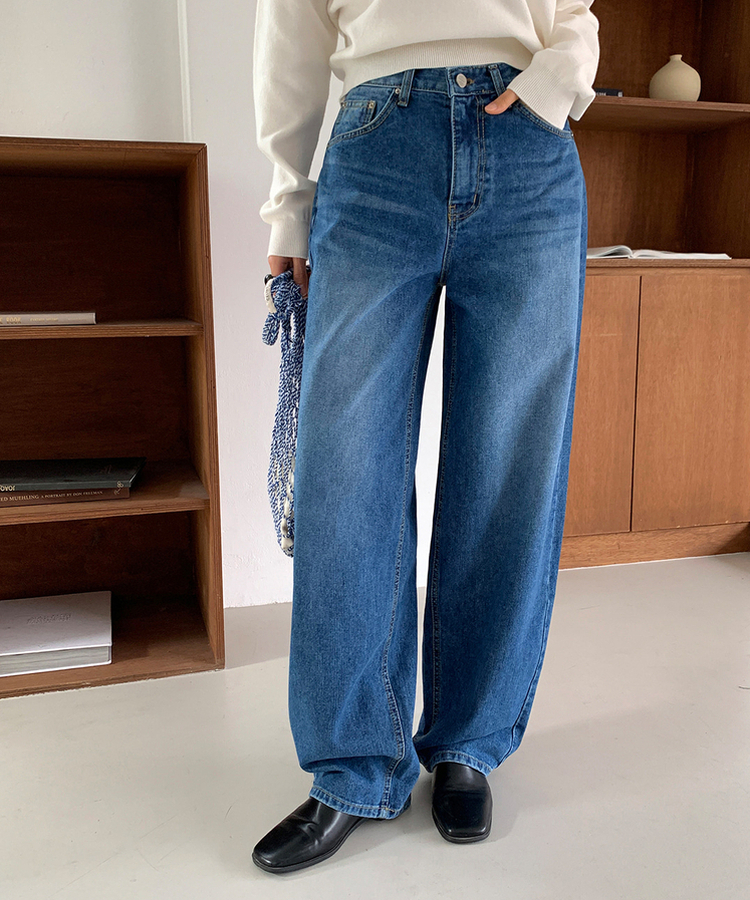 ワイドロングデニムパンツ MID DENIM