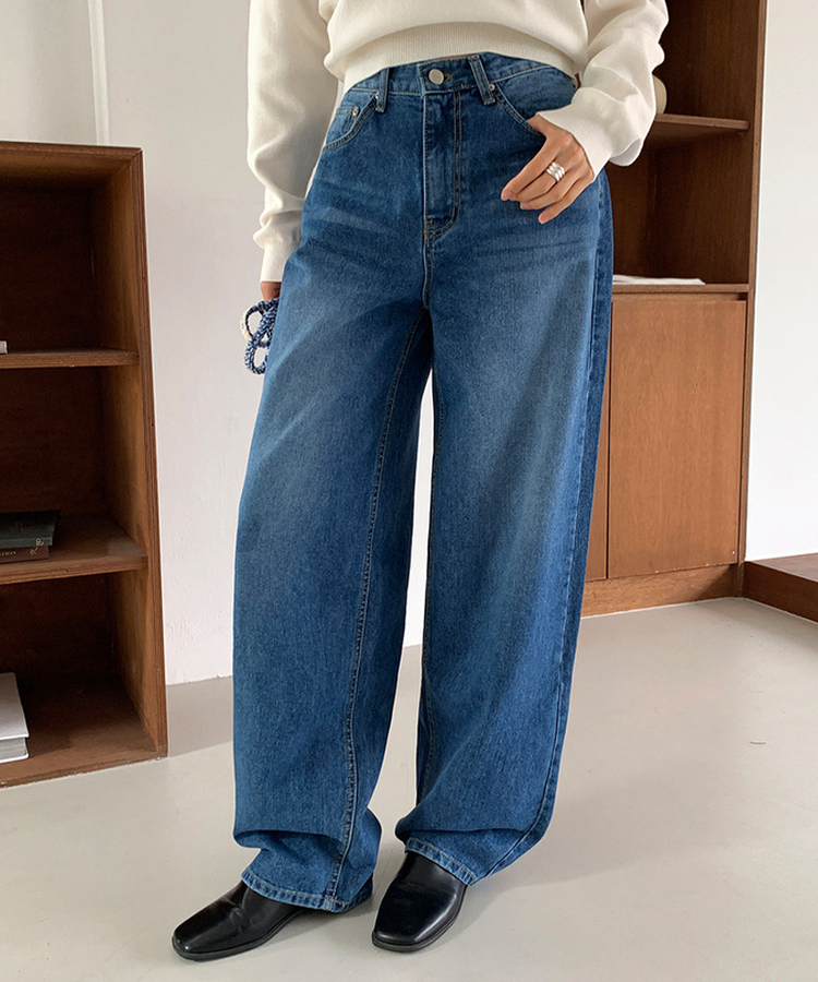 ワイドロングデニムパンツ MID DENIM