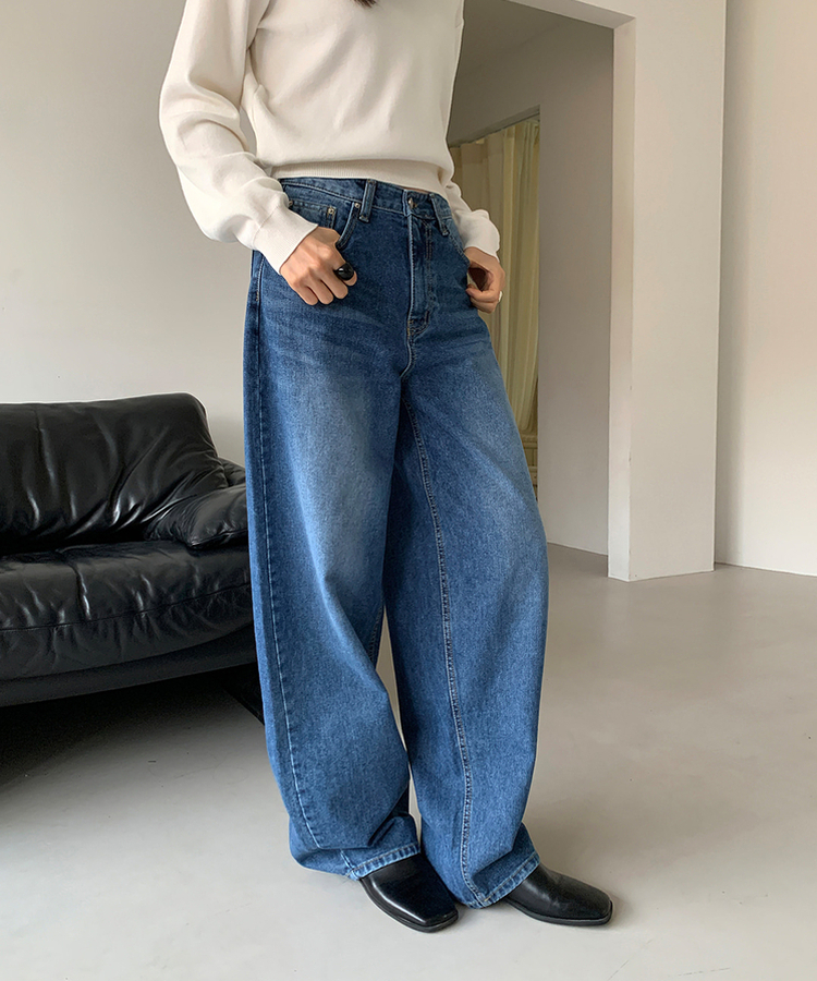 ワイドロングデニムパンツ MID DENIM