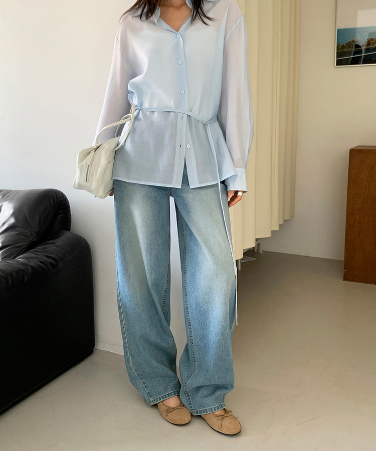 ワイドロングデニムパンツ MILK BLUE