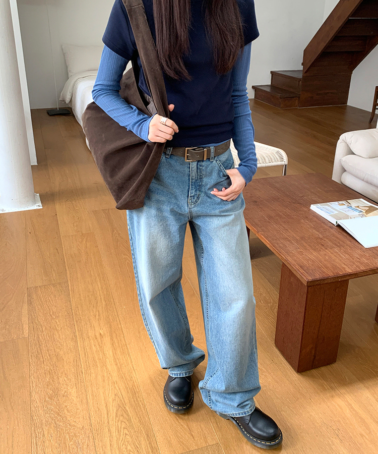 ワイドロングデニムパンツ MILK BLUE